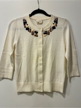 kate spade Cream Cardigan with Black and Brown Bead Embellishment